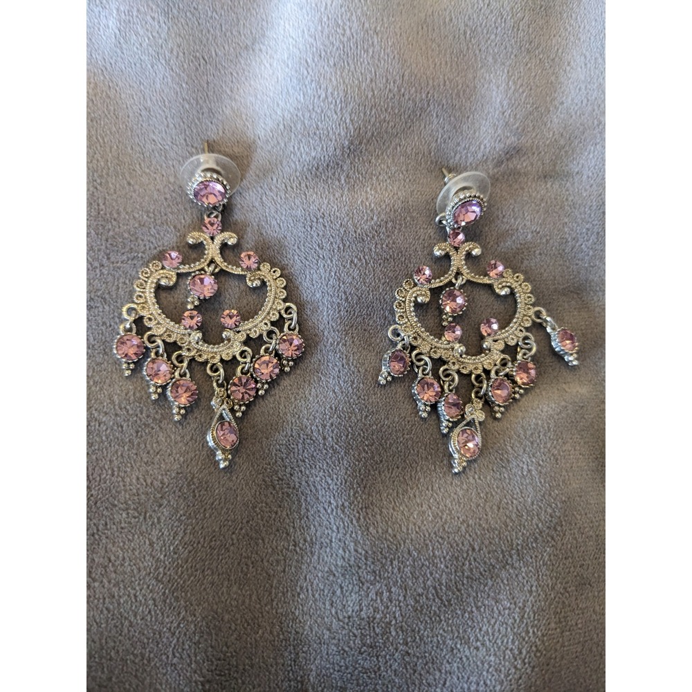 Vintage90s Pink Rhinestone Chandelier Earrings Dangle Statement Y2K PromCoquette